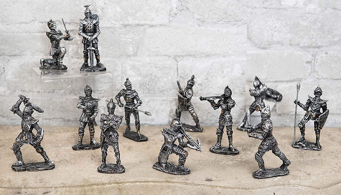 Ebros Set Of 12 Medieval Knights W/ Swords Crossbow Halberds & Shield Figurines