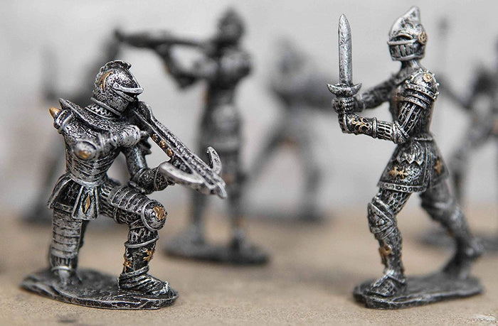 Ebros Set Of 12 Medieval Knights W/ Swords Crossbow Halberds & Shield Figurines