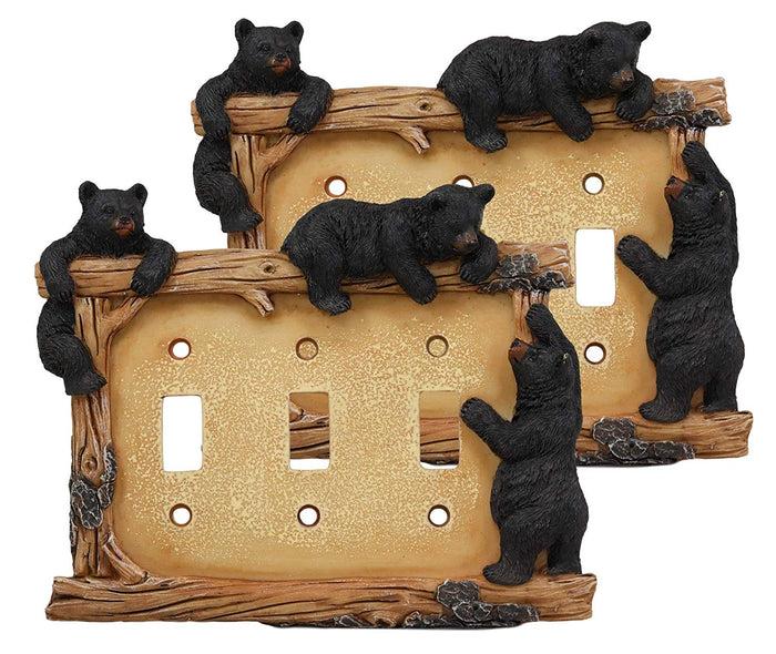 Ebros Set Of 2 Black Bear & Twigs Wall Light Cover Plate Triple Toggle Switches