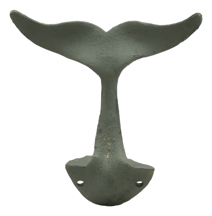 Ebros Set Of 2 Cast Iron Nautical Baleen Blue Whale Tail Wall Hooks In Verdi Blue And Gold Metallic Color 5" Wide Hanger