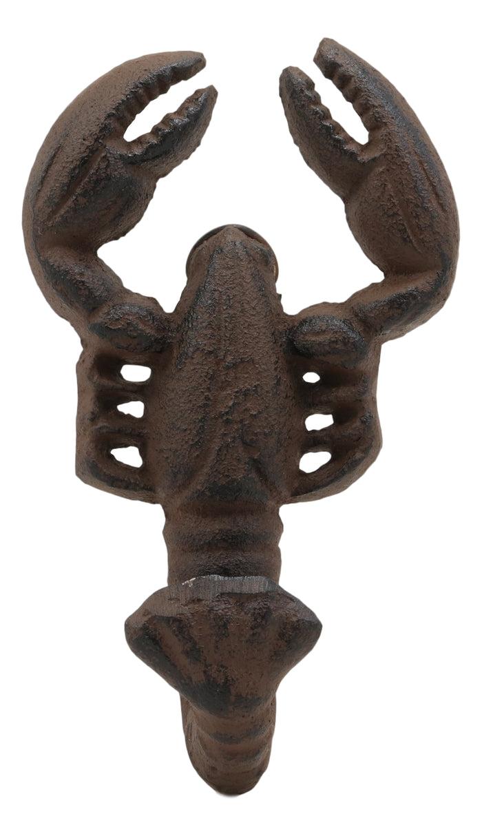Ebros Set Of 2 Cast Iron Nautical Cajun Creole Crawfish Baby Lobster Tail Wall Hooks In Rusty Vintage Finish 4.75" Tall Coastal Southwestern