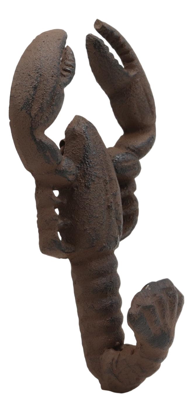 Ebros Set Of 2 Cast Iron Nautical Cajun Creole Crawfish Baby Lobster Tail Wall Hooks In Rusty Vintage Finish 4.75" Tall Coastal Southwestern