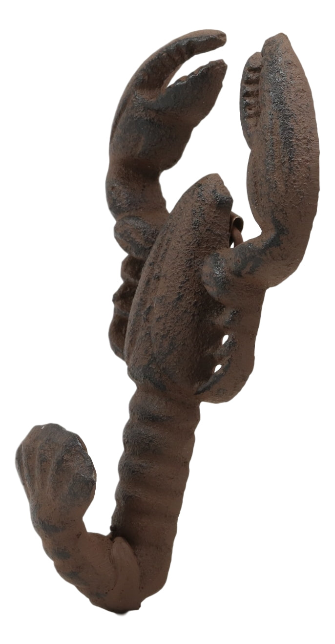 Ebros Set Of 2 Cast Iron Nautical Cajun Creole Crawfish Baby Lobster Tail Wall Hooks In Rusty Vintage Finish 4.75" Tall Coastal Southwestern