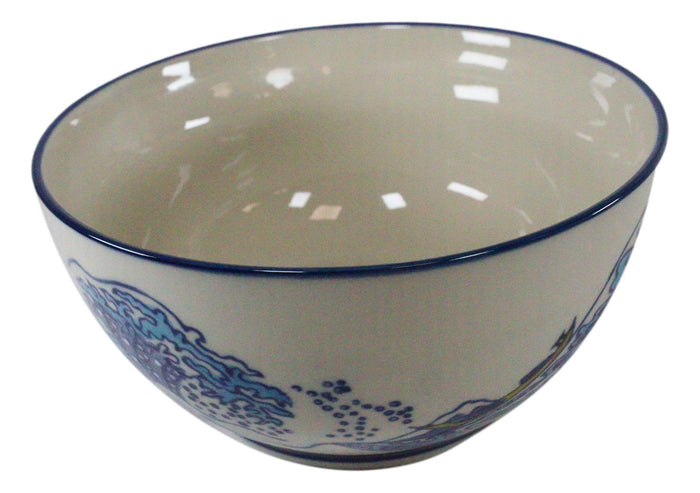 Ebros Set Of 2 Ceramic Blue Hokusai Great Wave Portion Meal Bowls 5 Cups Airtight Lid