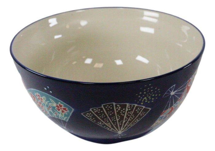Ebros Set Of 2 Ceramic Colorful Oriental Fans Portion Meal Bowls 5 Cups Airtight Lid