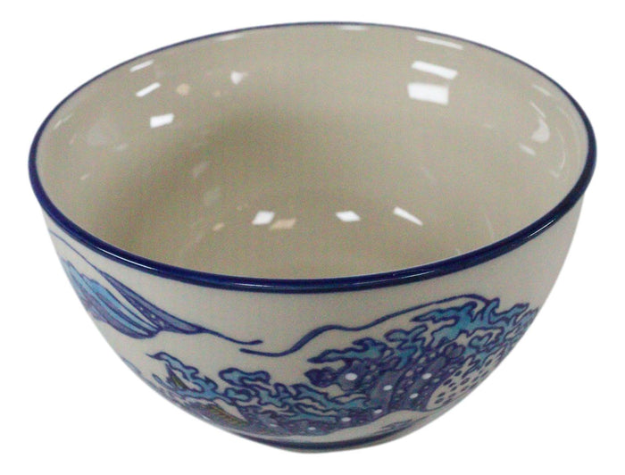 Ebros Set Of 2 Ceramic Hokusai Great Wave Portion Meal Bowls 2 Cups W/ Airtight Lid