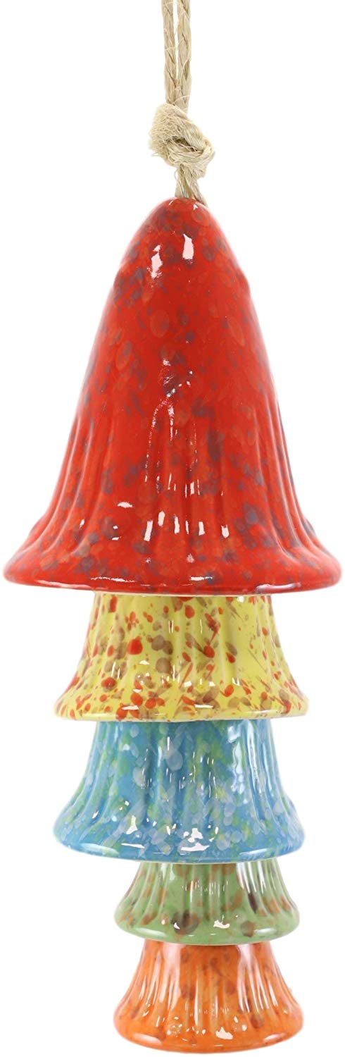 Ebros Set Of 2 Ceramic Mushrooms Mobile Wind Chime With Fungi Spots Garden Decor