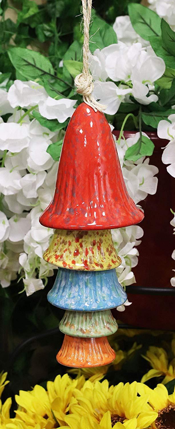 Ebros Set Of 2 Ceramic Mushrooms Mobile Wind Chime With Fungi Spots Garden Decor