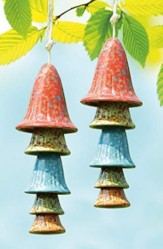 Ebros Set Of 2 Ceramic Mushrooms Mobile Wind Chime With Fungi Spots Garden Decor