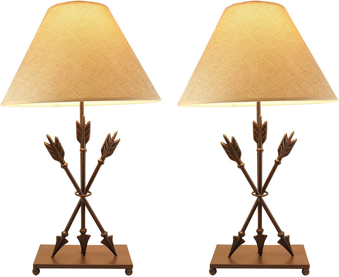 Ebros SET OF 2 Crossed Arrows with Ring Center Base Desktop Table Lamps w/ Shade