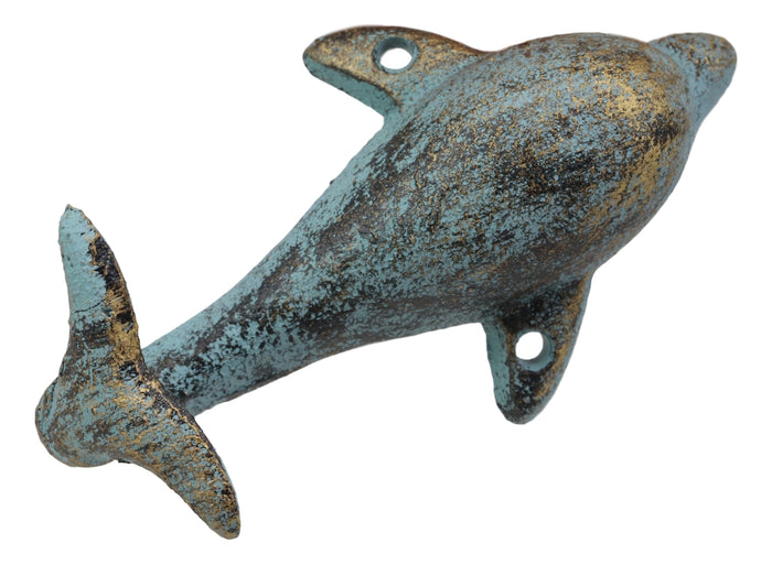 Ebros Set Of 2 Dolphin Cast Iron Wall Coat Hooks Rustic Nautical Home Decor