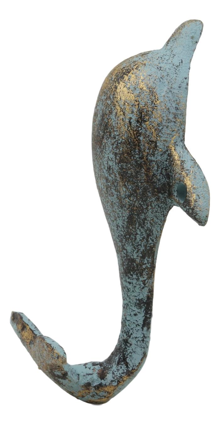 Ebros Set Of 2 Dolphin Cast Iron Wall Coat Hooks Rustic Nautical Home Decor