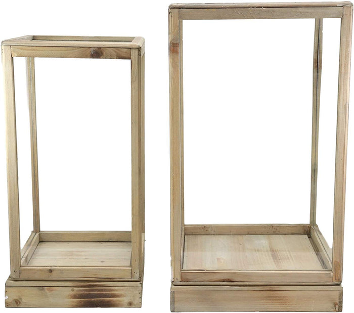 Ebros Set Of 2 Large Rustic Clear Glass Display Boxes With Natural Wood Frames