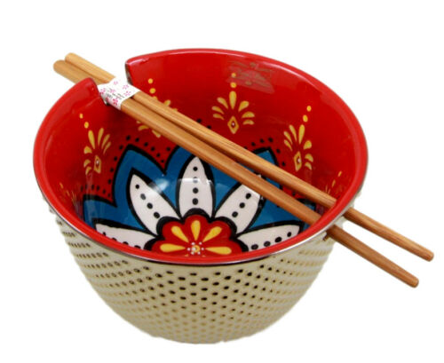 Ebros Set Of 2 Luxury Gold Plated Ramen Noodle Bowls W/ Chopsticks Red Lotus Blossom