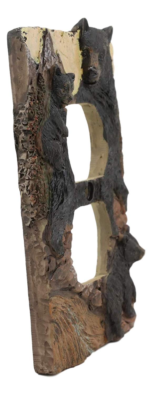 Ebros Set Of 2 Novelty Woodland Rustic Forest Black Bear Mother And Cubs Family Wall Electrical Cover Plate 3D Hand Painted Resin Western Bears Home Decor Accessory (Double Receptacle Outlet)