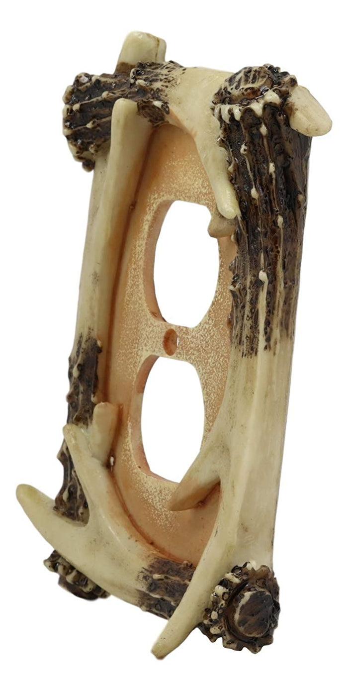 Ebros Set Of 2 Novelty Woodland Rustic Forest Stag Deer Antlers Wall Electrical Cover Plate Accent Hand Painted Sculpted Antler Resin Home Decor Accessory (2 Double Outlets)