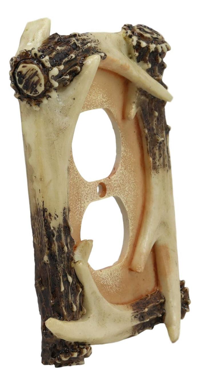 Ebros Set Of 2 Novelty Woodland Rustic Forest Stag Deer Antlers Wall Electrical Cover Plate Accent Hand Painted Sculpted Antler Resin Home Decor Accessory (2 Double Outlets)