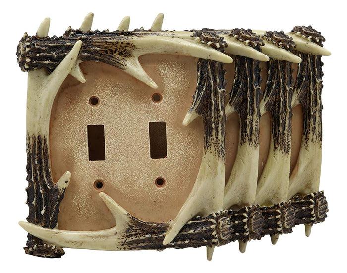 Ebros Set of 2 Novelty Woodland Rustic Forest Stag Deer Antlers Wall Electrical Cover Plate Accent Hand Painted Sculpted Antler Resin Home Decor Accessory (4 Double Toggle Switches)
