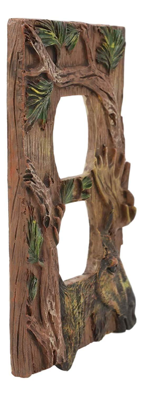 Ebros Set Of 2 Novelty Woodland Rustic Forest Stag Elk Moose By Pine Boughs Wall Electrical Cover Plate Accent 3D Hand Painted Deer Antlers Western Home Decor (Double Receptacle Outlet)
