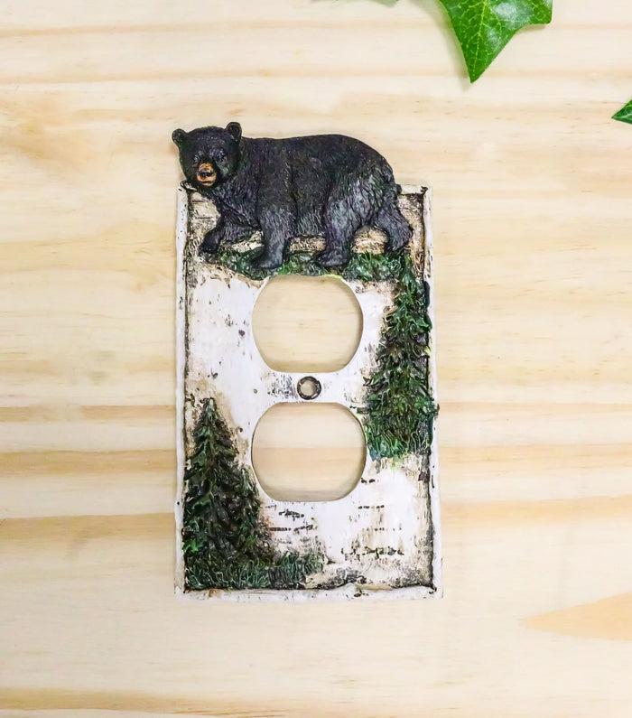Ebros Set Of 2 Rustic Pine Tree Black Bear Double Electrical Outlet Plate Covers