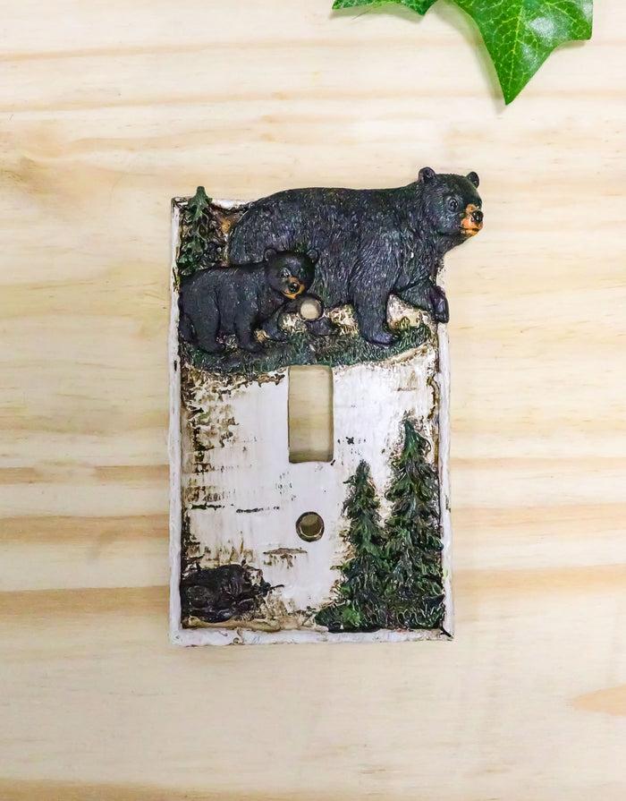 Ebros Set Of 2 Rustic Pine Trees Black Mother Bear & Cub Wall Light Cover Plate