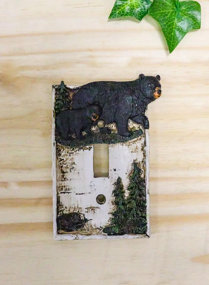 Ebros Set Of 2 Rustic Pine Trees Black Mother Bear & Cub Wall Light Cover Plate