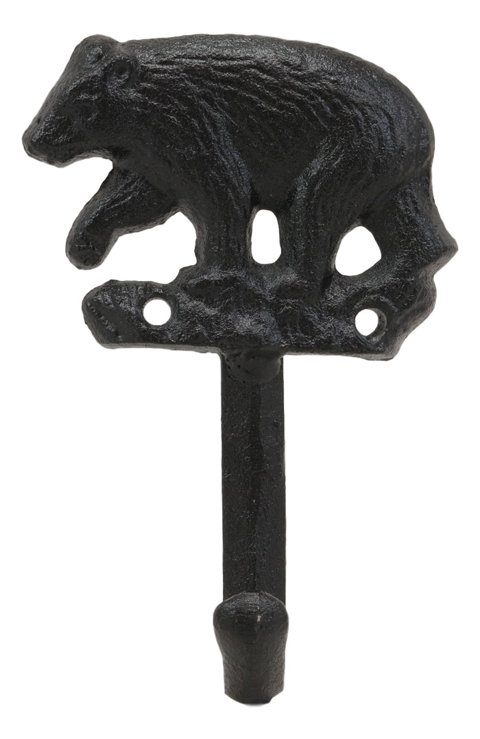 Ebros Set Of 2 Rustic Western Black Bear Roaming The Forest Cast Iron Wall Coat Hooks
