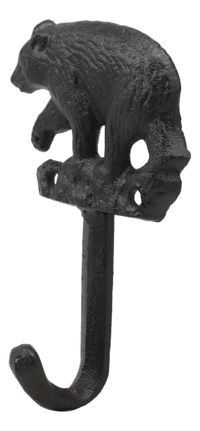 Ebros Set Of 2 Rustic Western Black Bear Roaming The Forest Cast Iron Wall Coat Hooks