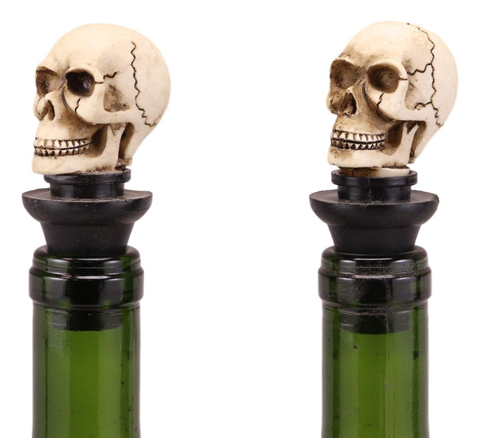 Ebros Set Of 2 Skeleton Cranium Bone Skull Wine Bottle Stoppers 3"H Collectible