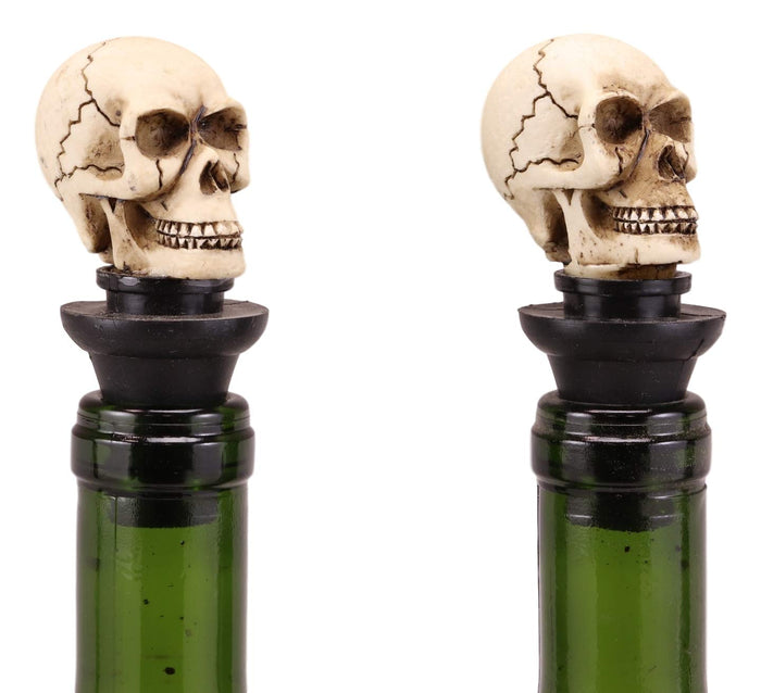 Ebros Set Of 2 Skeleton Cranium Bone Skull Wine Bottle Stoppers 3"H Collectible