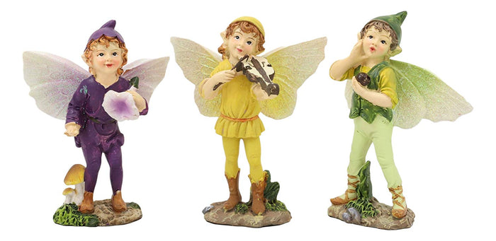 Ebros Set Of 3 Fairy Garden Boy Fairies In Morning Violin Serenade Figurines 4"H