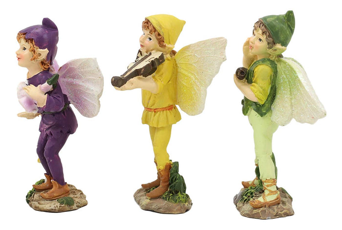 Ebros Set Of 3 Fairy Garden Boy Fairies In Morning Violin Serenade Figurines 4"H