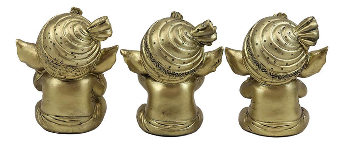 Ebros Set Of 3 See Hear Speak No Evil Ganesha With Turban Figurines 4" Tall