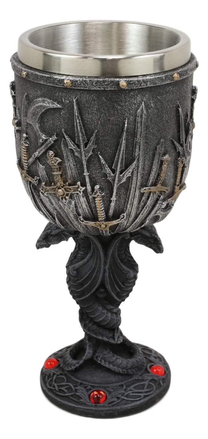 Ebros Set Of 3 Valyrian Steel Blade Swords And Armory & Double Dragon Goblet Mug