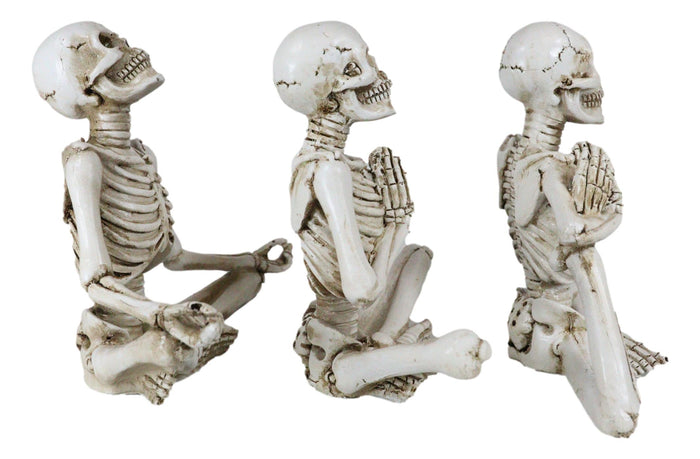 Ebros Set Of 3 Whimsical Namaste Meditating Yoga Skeletons Trio Figurines 5.5" Tall