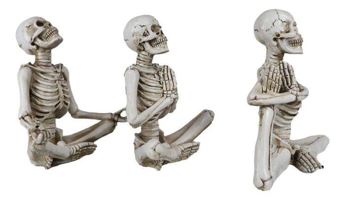 Ebros Set Of 3 Whimsical Namaste Meditating Yoga Skeletons Trio Figurines 5.5" Tall