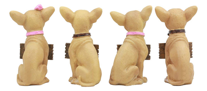 Ebros Set Of 4 Adorable Tea Cup Chihuahua Dog Holding Humorous Signs Small Figurines 4.25"Tall
