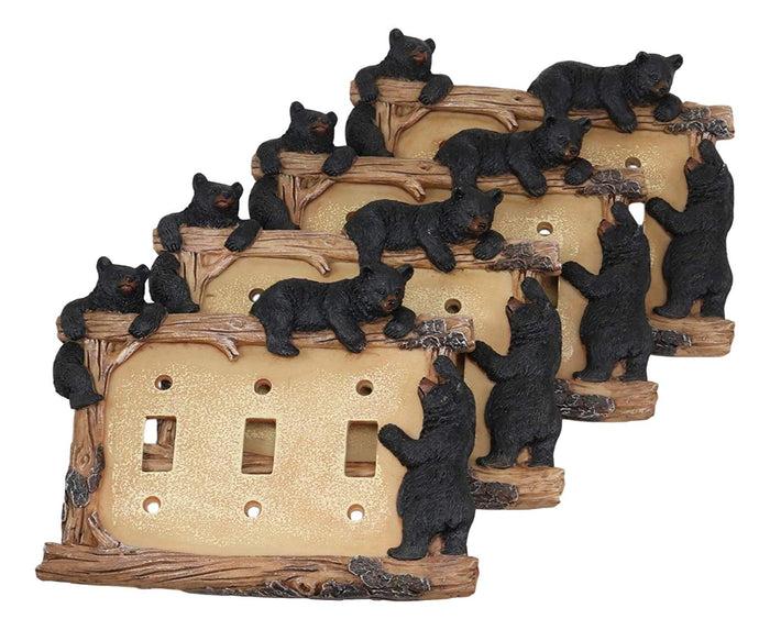 Ebros Set Of 4 Black Bear & Twigs Wall Light Cover Plate Triple Toggle Switches