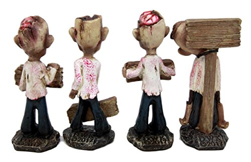 Ebros Set Of 4 Brain Eaters Walking Dead Zombie Holding Funny Signs Decorative Figurines 3.75" H