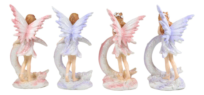 Ebros Set Of 4 Colorful Pink And Purple Enchanted Crescent Moon Fairy Mini Figurines