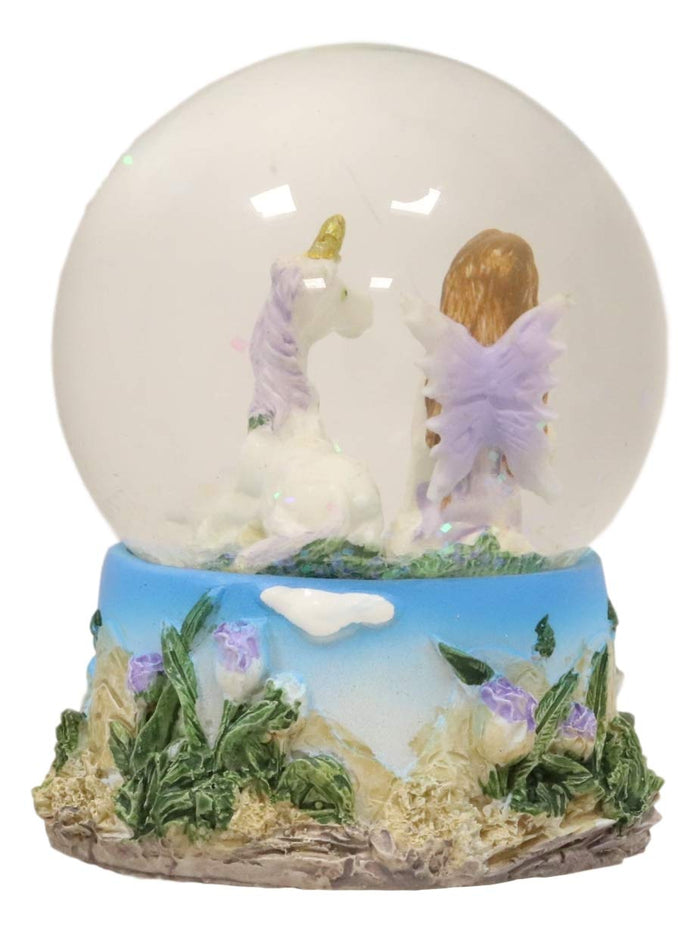 Ebros Set Of 4 Fantasy Pixie Fairies And Unicorns Small Glitter Water Globe Figurines