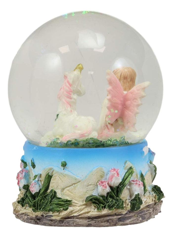 Ebros Set Of 4 Fantasy Pixie Fairies And Unicorns Small Glitter Water Globe Figurines