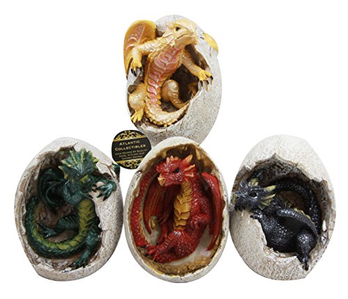 Ebros Set Of 4 Fossil Dragon Hatchlings Breaking Out Of Egg Shell Figurines 5" H
