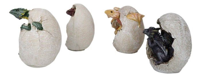 Ebros Set Of 4 Fossil Dragon Hatchlings Breaking Out Of Egg Shell Figurines 5" H