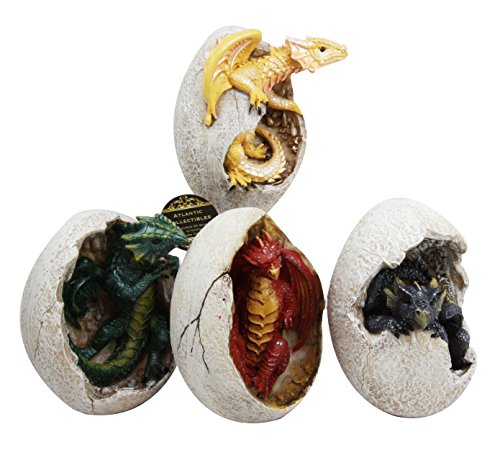 Ebros Set Of 4 Fossil Dragon Hatchlings Breaking Out Of Egg Shell Figurines 5" H