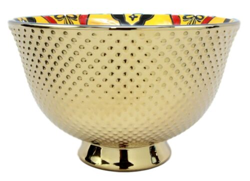 Ebros Set Of 4 Luxury Gold Plated Personal Sized Dining Bowls 6"Diameter Made Of Ceramic Bowl Ideal For Ramen Noodles Soup Rice & Dinner Party Hosting (Orange Pea Pods)