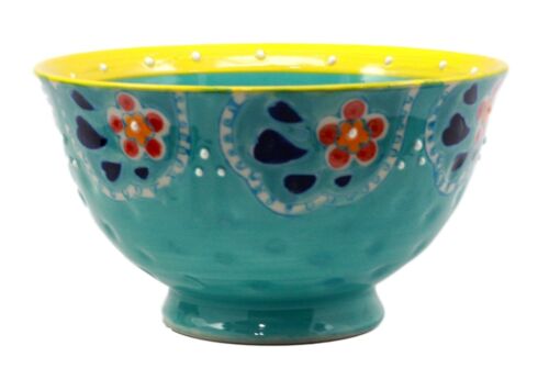 Ebros Set Of 4 Luxury Ottoman Style Textured Dining Bowls 5.75"Diameter Made Of Ceramic Ideal For Home Decor Dinnerware & Giftware (Ocean Blue)