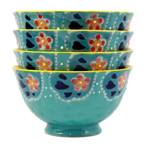 Ebros Set Of 4 Luxury Ottoman Style Textured Dining Bowls 5.75"Diameter Made Of Ceramic Ideal For Home Decor Dinnerware & Giftware (Ocean Blue)
