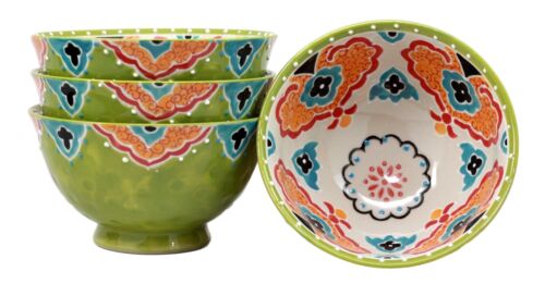 Ebros Set Of 4 Luxury Ottoman Style Textured Dining Bowls 5.75"Diameter Made Of Ceramic Ideal For Home Decor Dinnerware & Giftware (Earth Green)