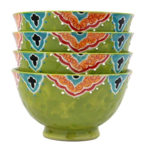Ebros Set Of 4 Luxury Ottoman Style Textured Dining Bowls 5.75"Diameter Made Of Ceramic Ideal For Home Decor Dinnerware & Giftware (Earth Green)